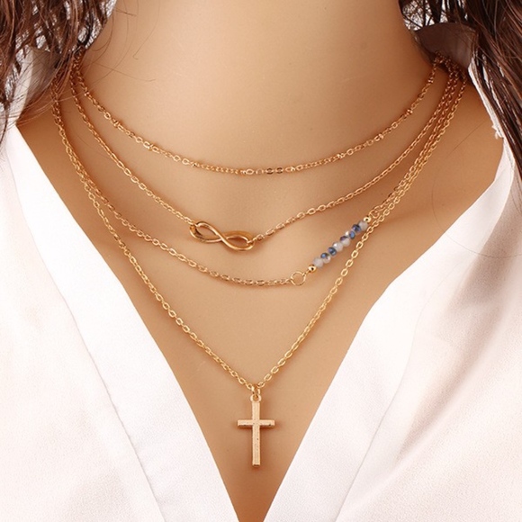 Golden Threads Jewelry - 4 Layer Cross Infinity Necklace Gold